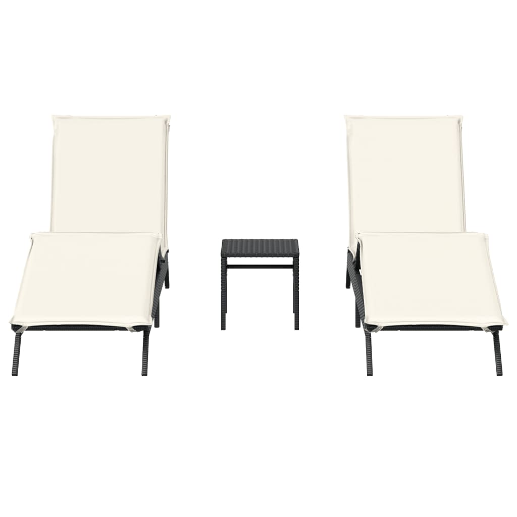 liggestole 2 stk. med bord polyrattan sort