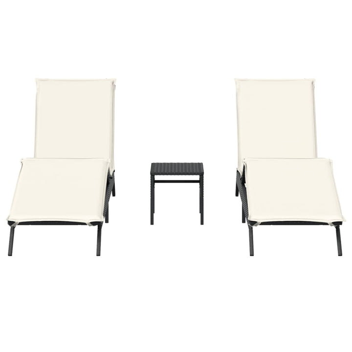 liggestole 2 stk. med bord polyrattan sort