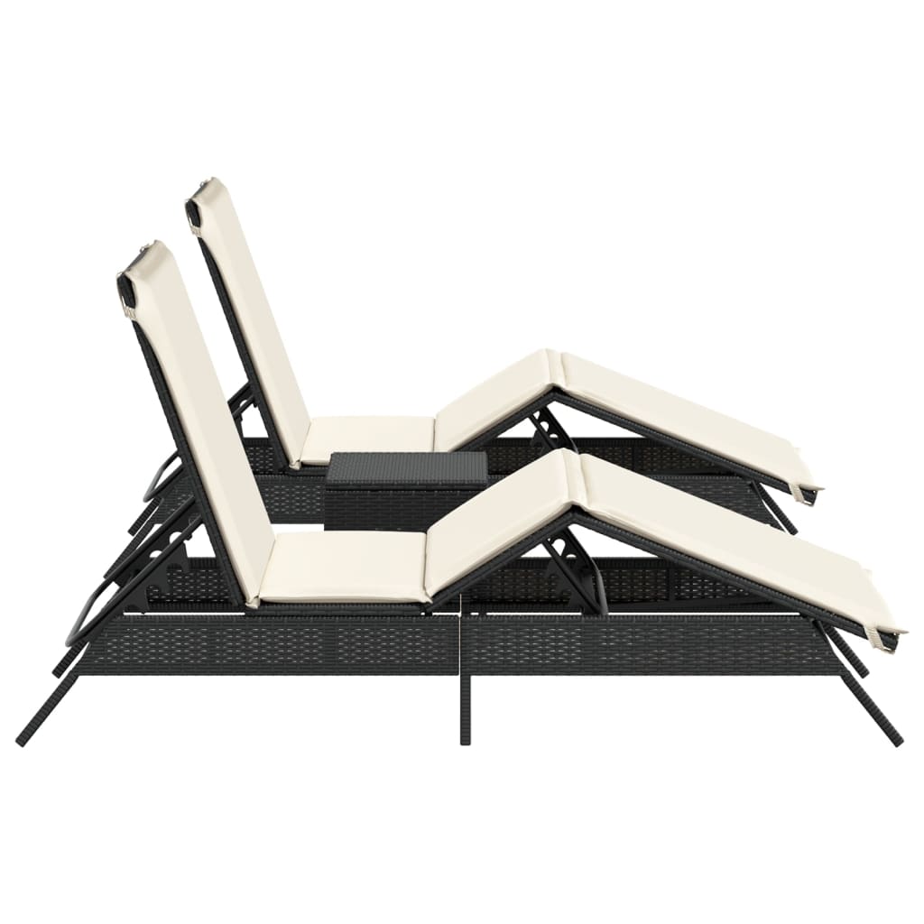 liggestole 2 stk. med bord polyrattan sort