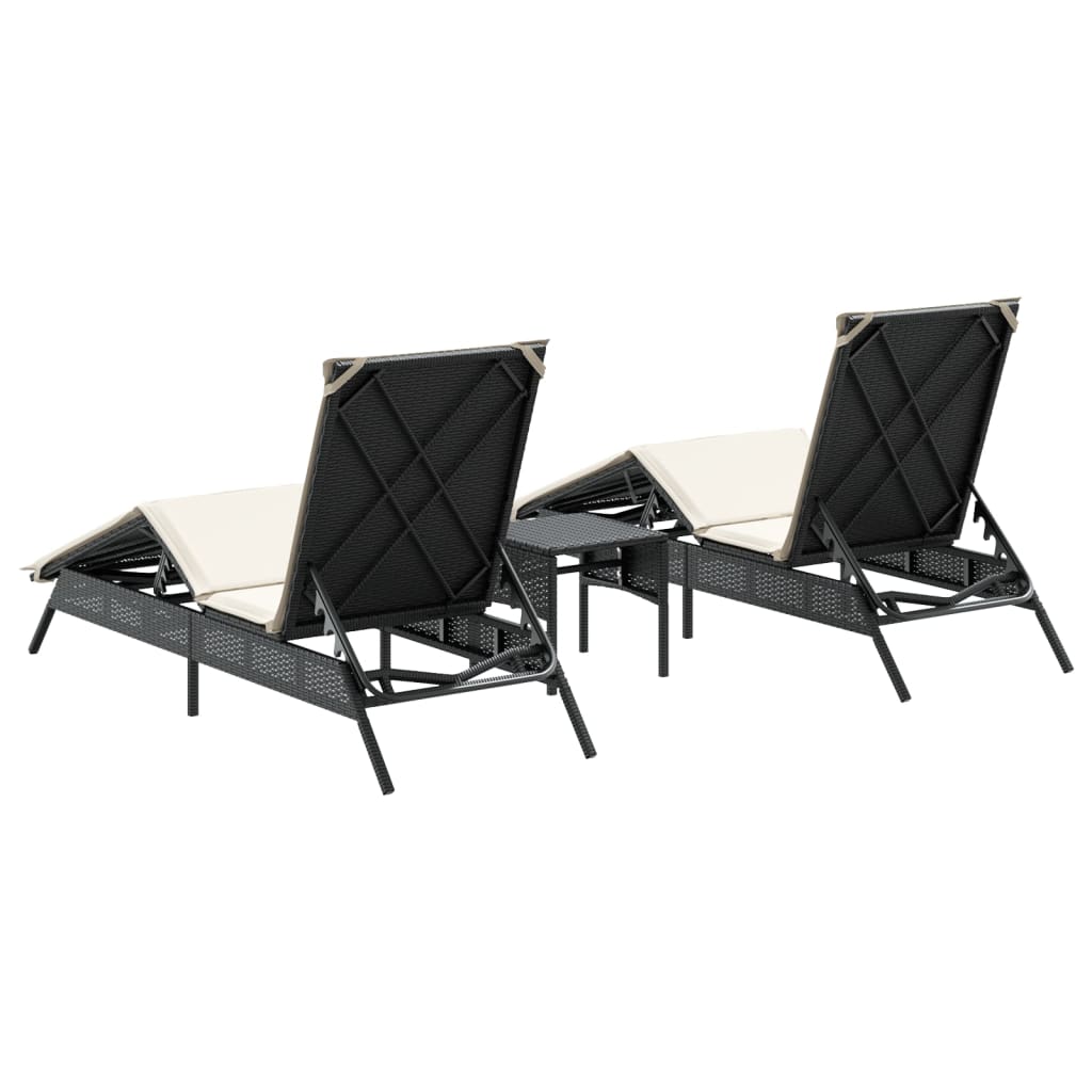 liggestole 2 stk. med bord polyrattan sort