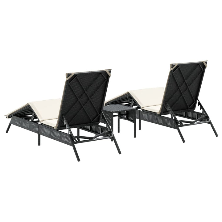 liggestole 2 stk. med bord polyrattan sort