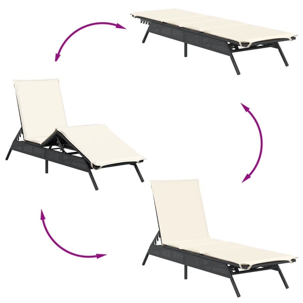liggestole 2 stk. med bord polyrattan sort