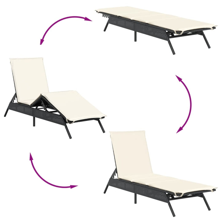 liggestole 2 stk. med bord polyrattan sort