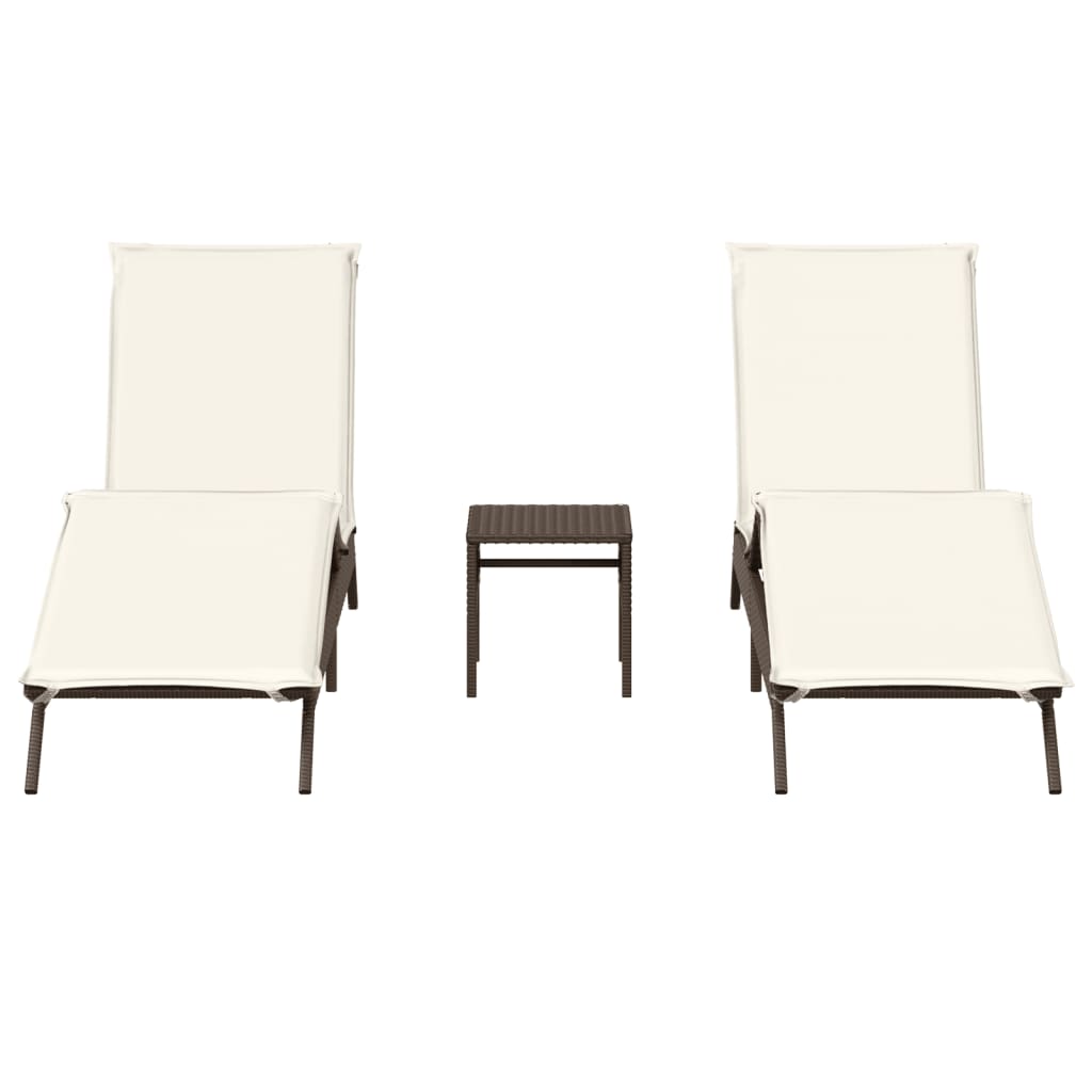 liggestole 2 stk. med bord polyrattan brun