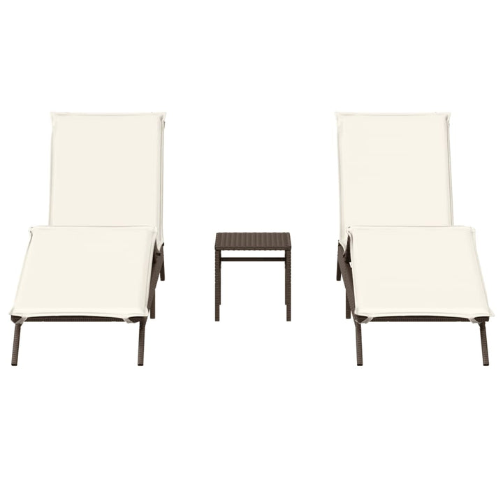 liggestole 2 stk. med bord polyrattan brun