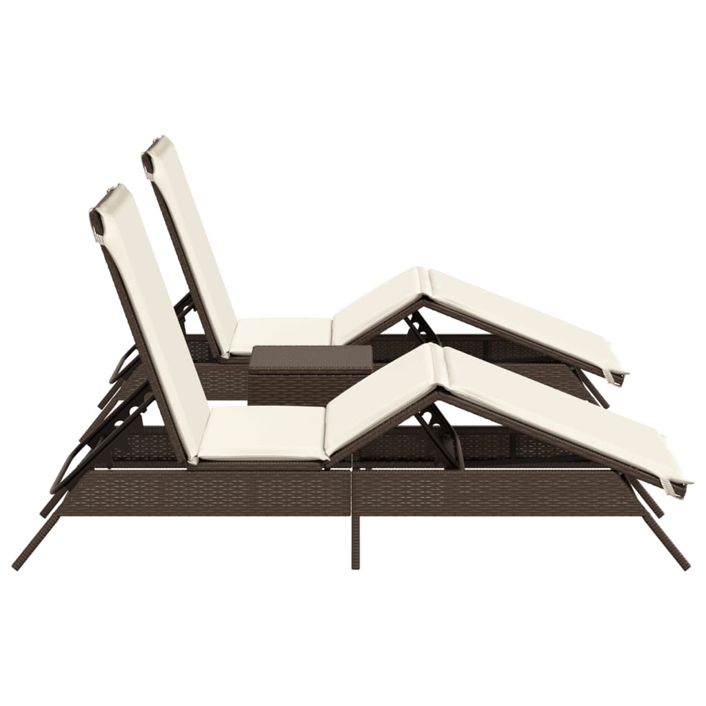 liggestole 2 stk. med bord polyrattan brun