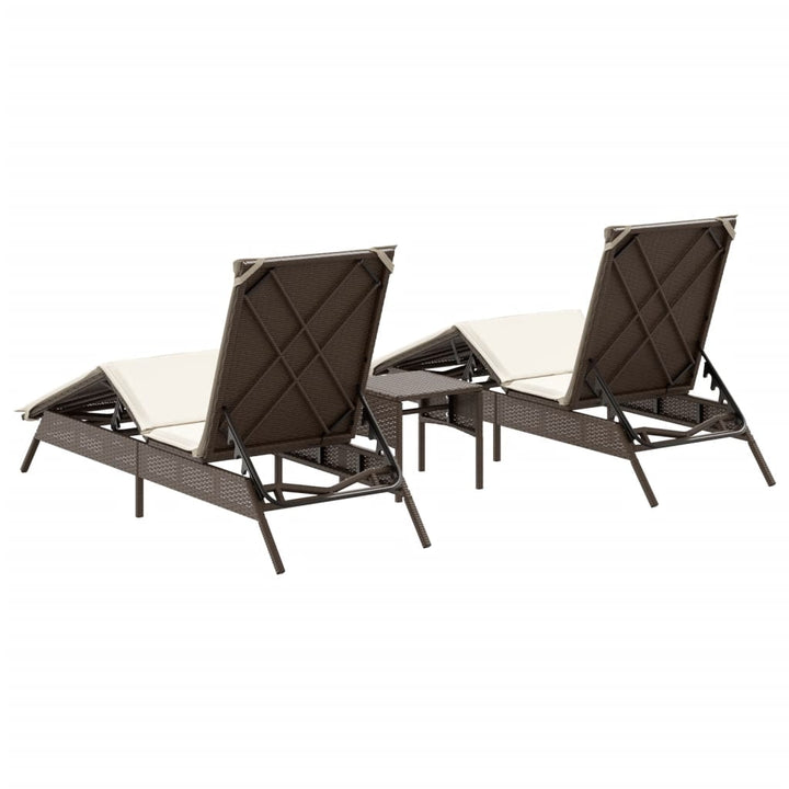 liggestole 2 stk. med bord polyrattan brun