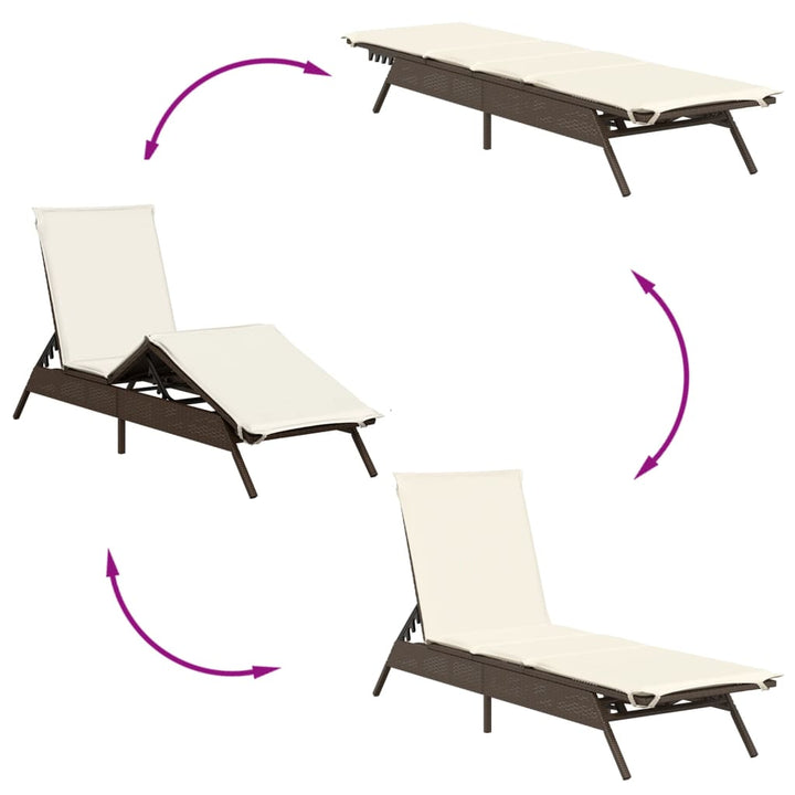 liggestole 2 stk. med bord polyrattan brun