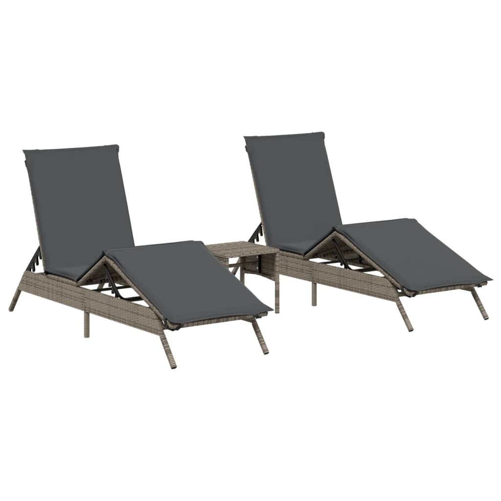 liggestole 2 stk. med bord polyrattan grå