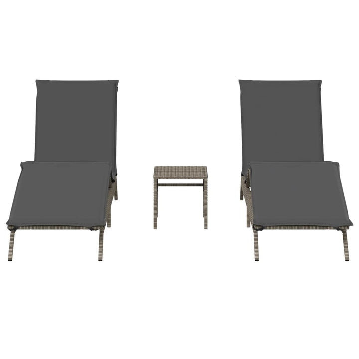 liggestole 2 stk. med bord polyrattan grå