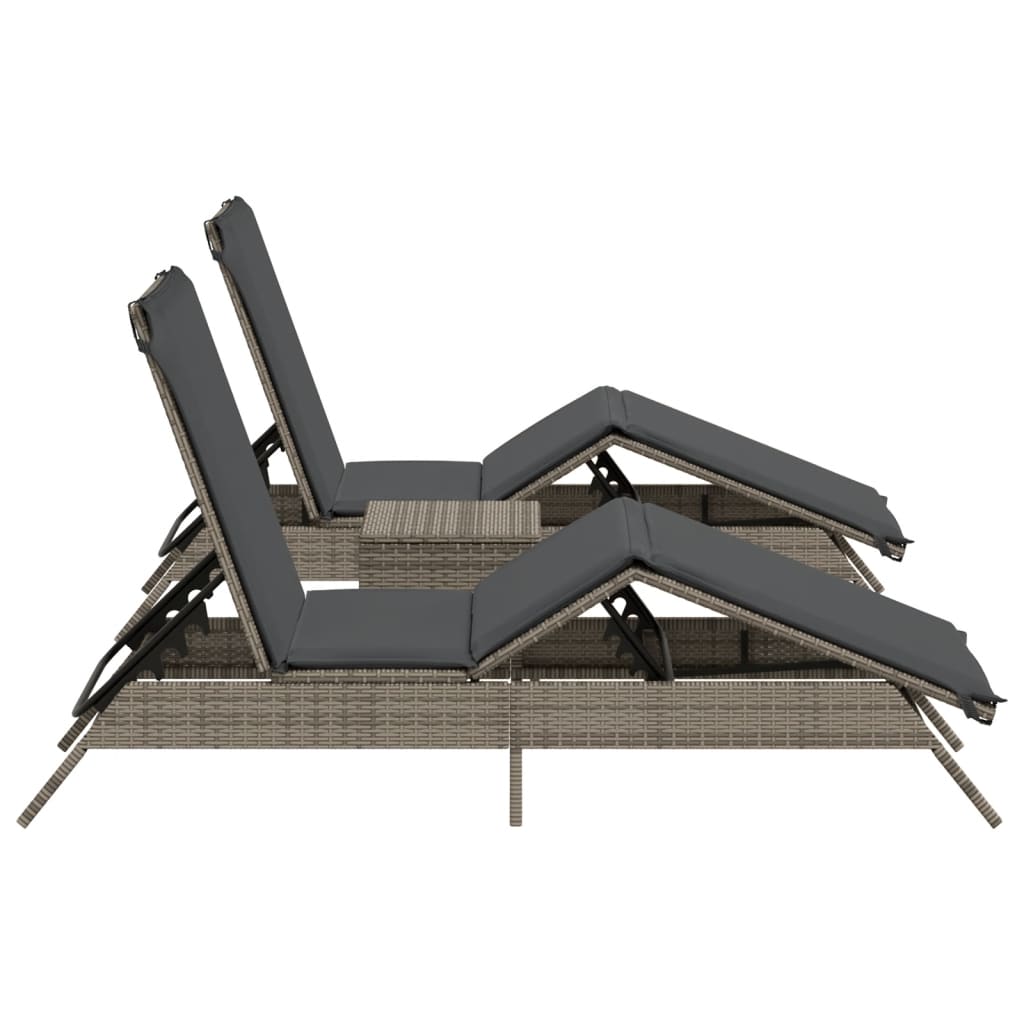 liggestole 2 stk. med bord polyrattan grå