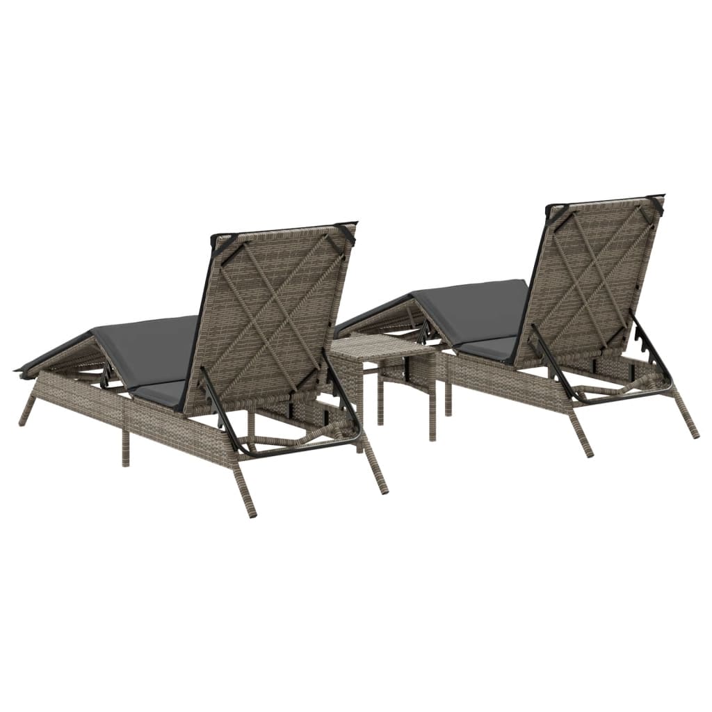 liggestole 2 stk. med bord polyrattan grå