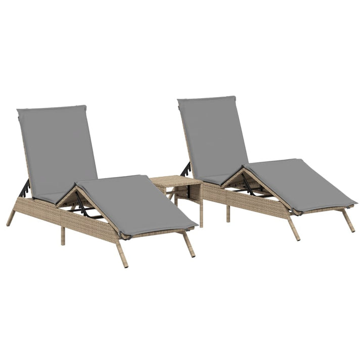 liggestole 2 stk. med bord polyrattan beige