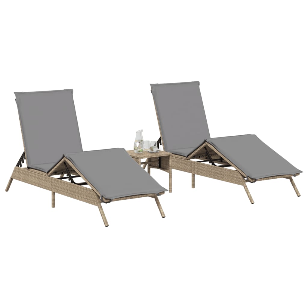 liggestole 2 stk. med bord polyrattan beige