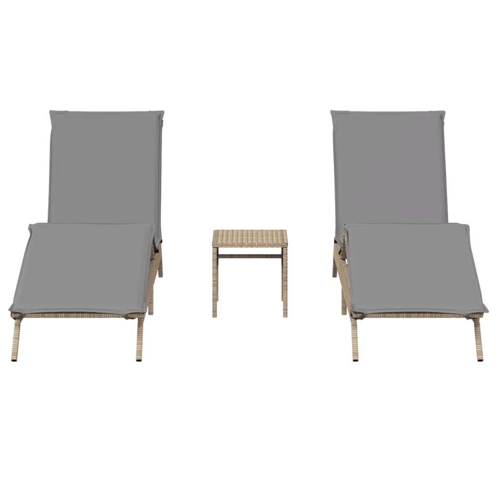 liggestole 2 stk. med bord polyrattan beige