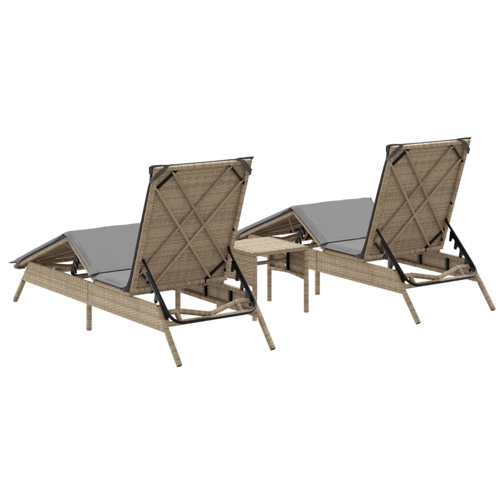 liggestole 2 stk. med bord polyrattan beige