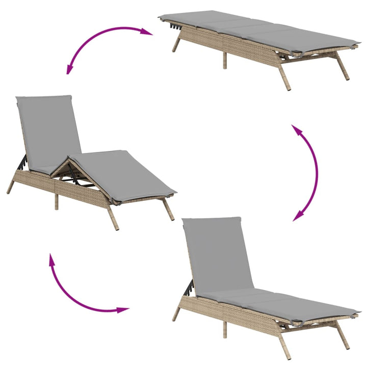 liggestole 2 stk. med bord polyrattan beige