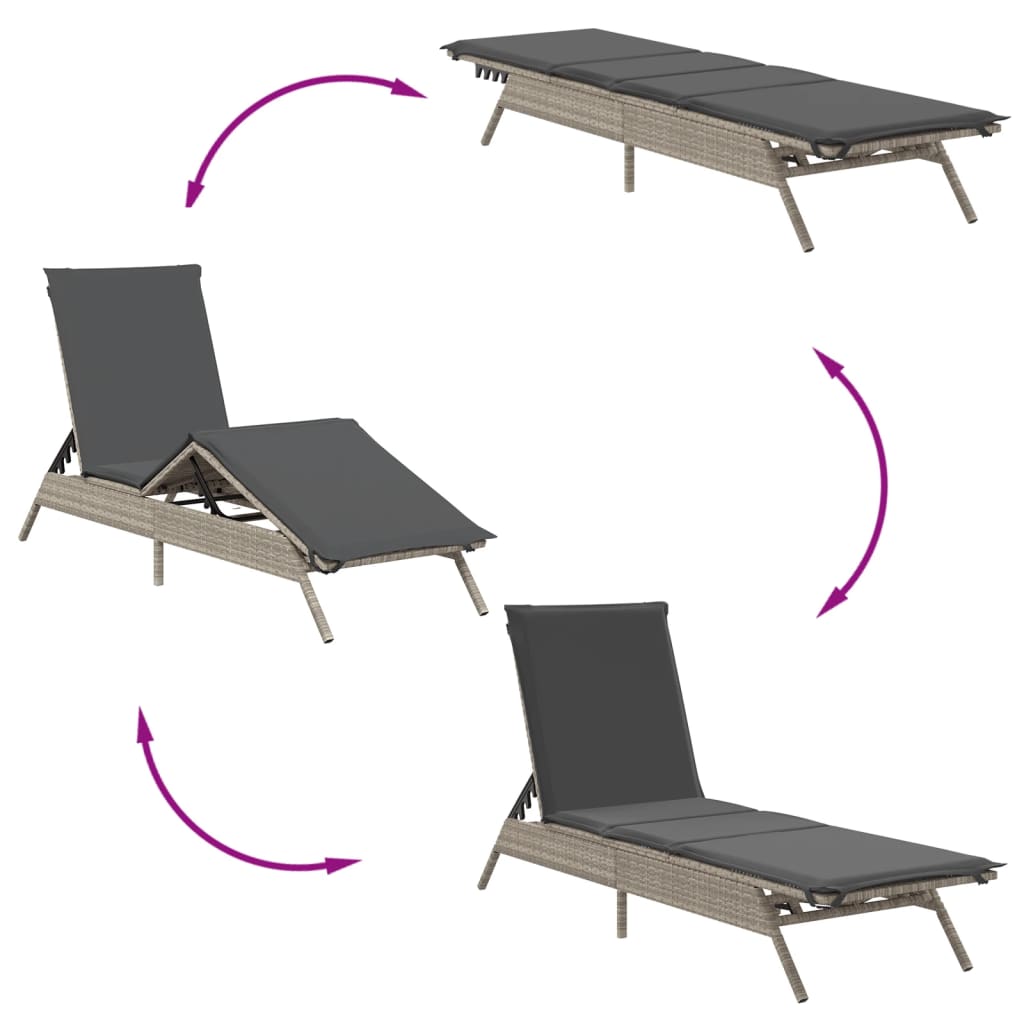 liggestole 2 stk. med bord polyrattan lysegrå