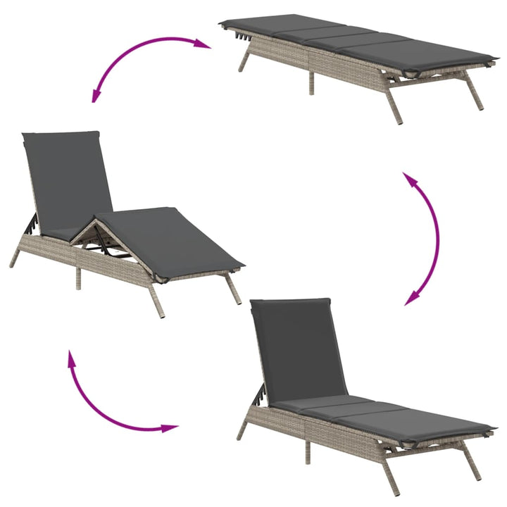 liggestole 2 stk. med bord polyrattan lysegrå