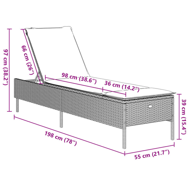 liggestol med hynde polyrattan sort