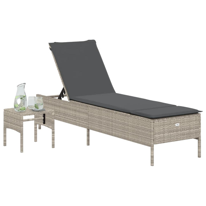 loungesofa med bord og hynde polyrattan lysegrå