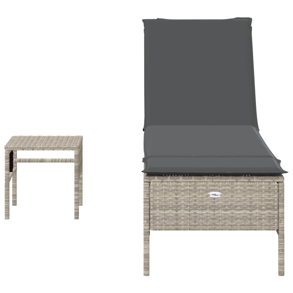 loungesofa med bord og hynde polyrattan lysegrå