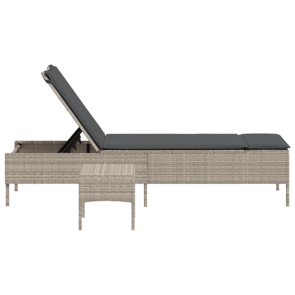 loungesofa med bord og hynde polyrattan lysegrå