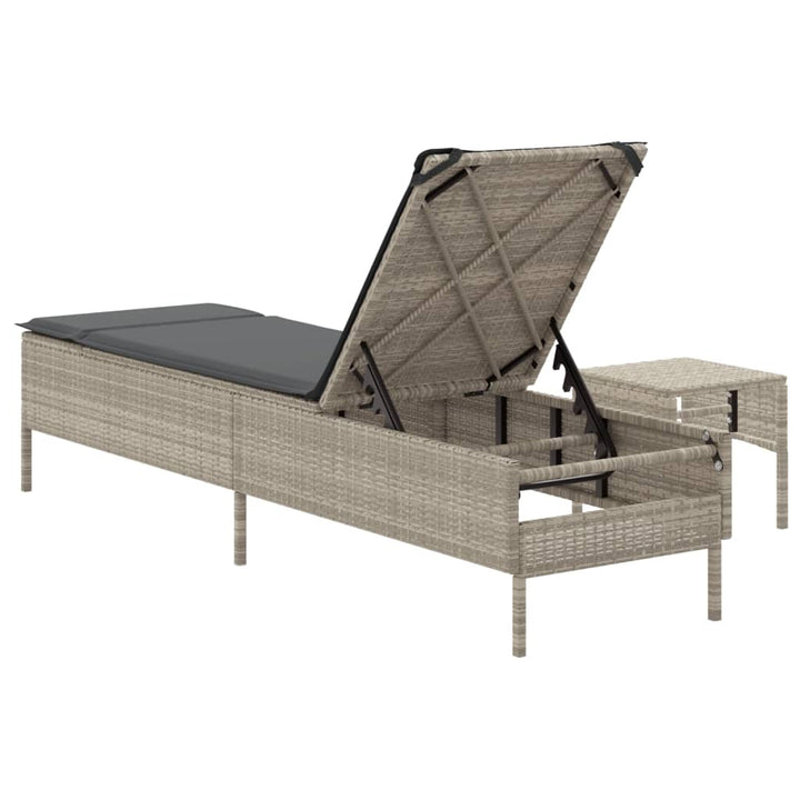 loungesofa med bord og hynde polyrattan lysegrå