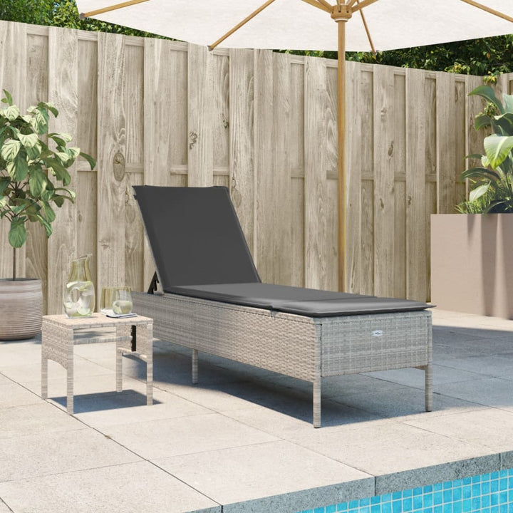 loungesofa med bord og hynde polyrattan lysegrå