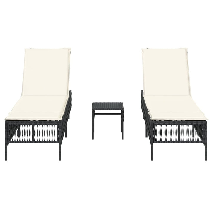 liggestole 2 stk. med bord polyrattan sort