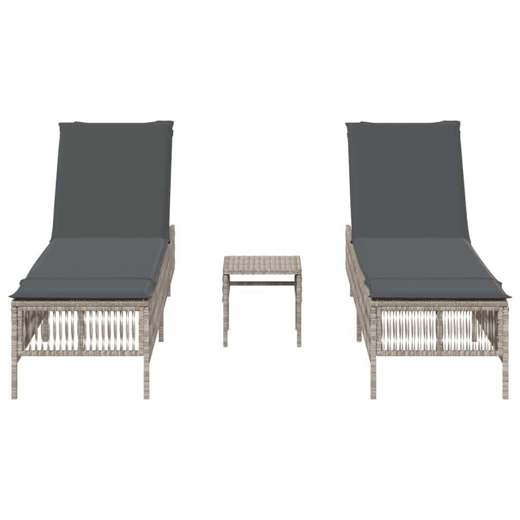 liggestole 2 stk. med bord polyrattan lysegrå
