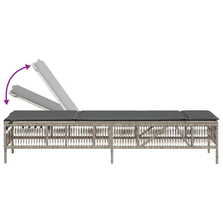 liggestole 2 stk. med bord polyrattan lysegrå