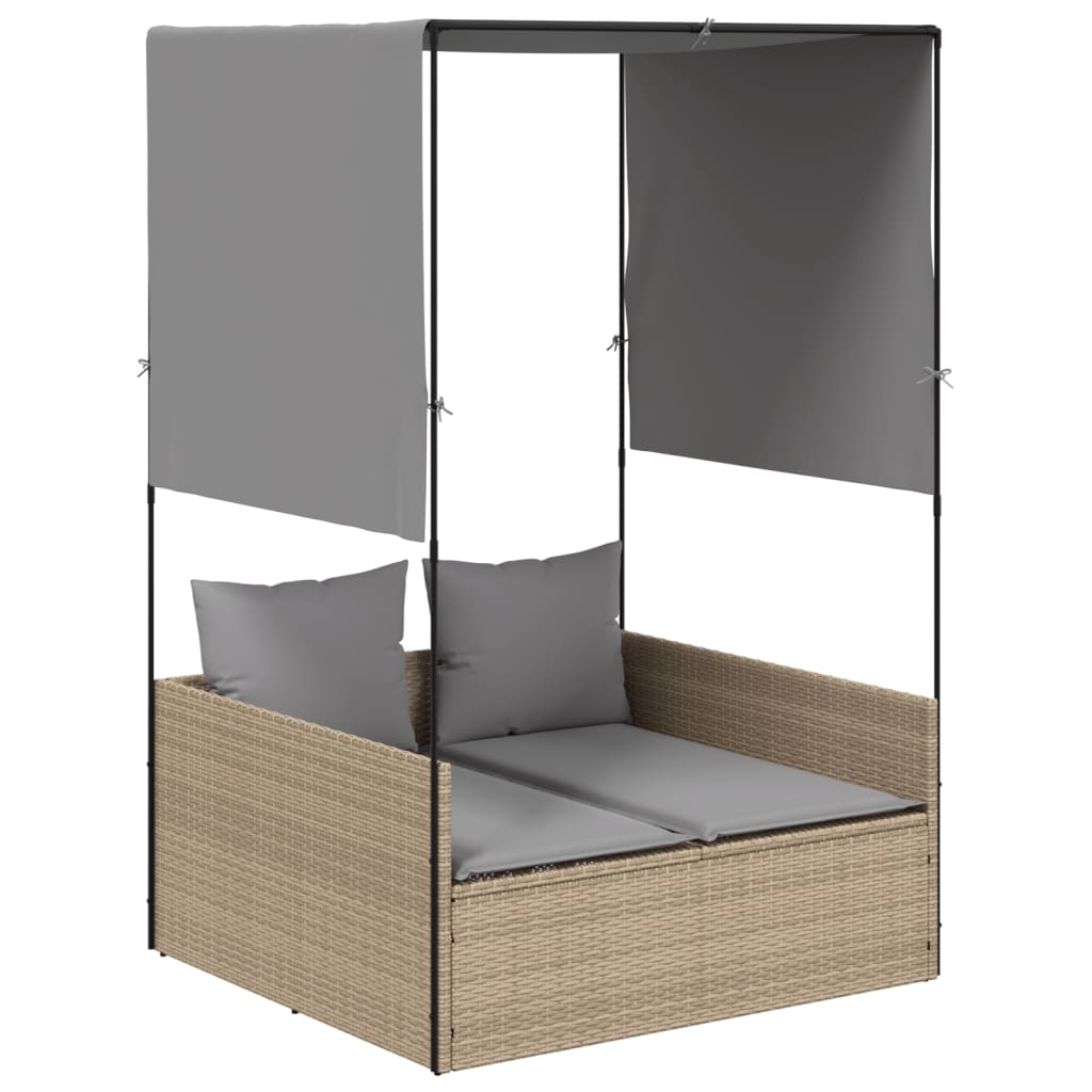 solseng med tag og gardiner polyrattan beige