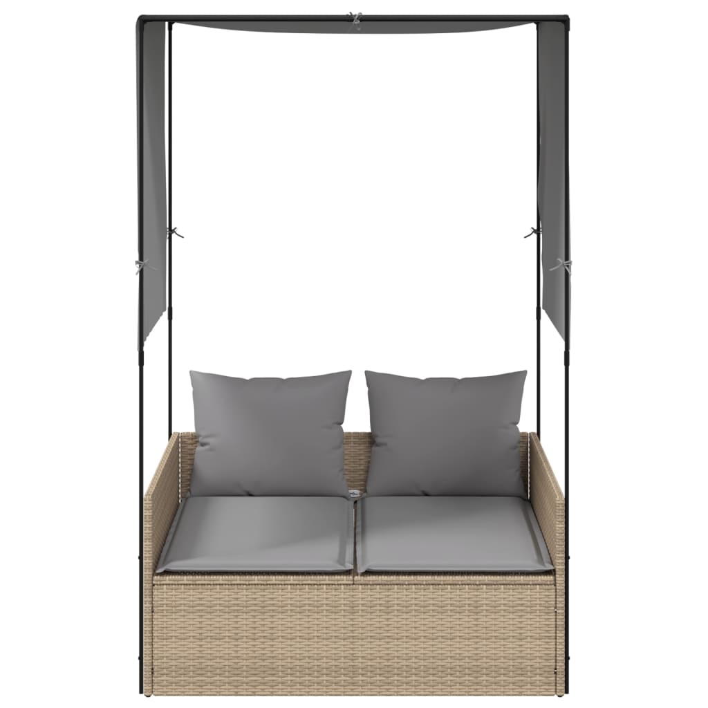 solseng med tag og gardiner polyrattan beige