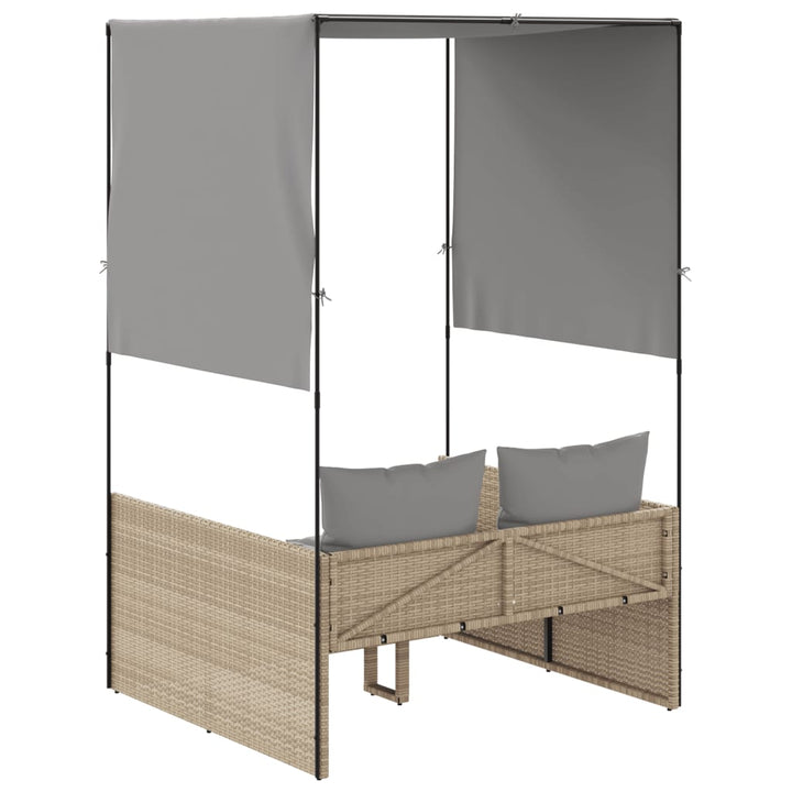 solseng med tag og gardiner polyrattan beige
