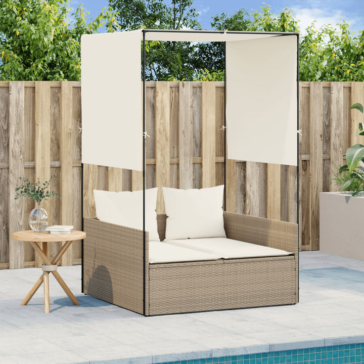 solseng med tag og gardiner polyrattan beige