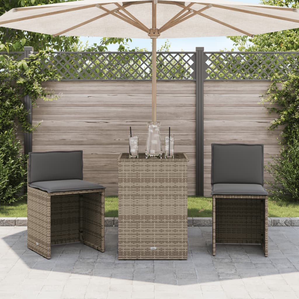 bistrosæt til haven 3 dele med hynder polyrattan beige