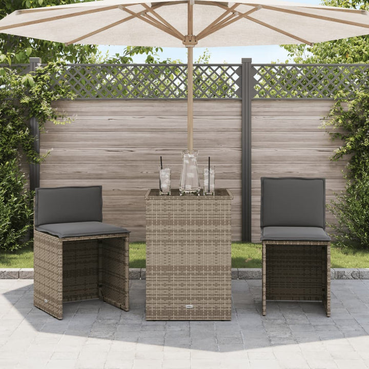 bistrosæt til haven 3 dele med hynder polyrattan beige
