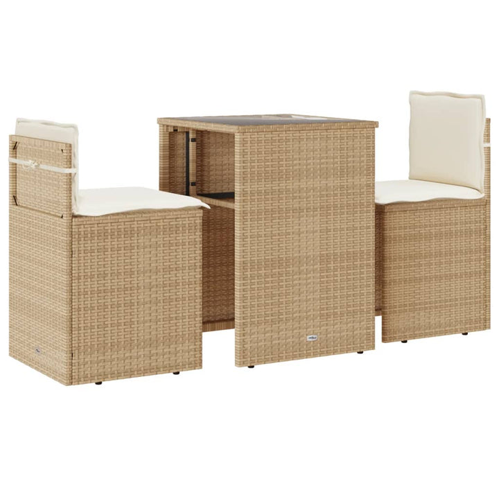 bistrosæt til haven 3 dele med hynder polyrattan beige