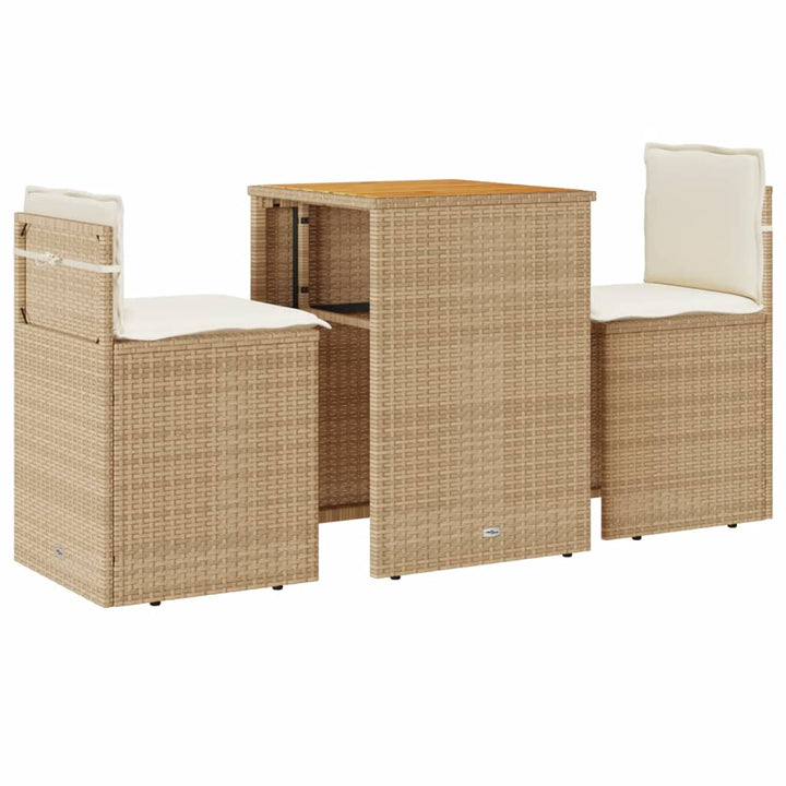 bistrosæt til haven 3 dele med hynder polyrattan beige