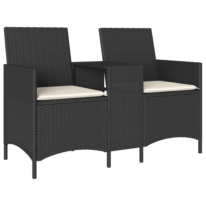 2-personers sofa med bord og hynder polyrattan sort