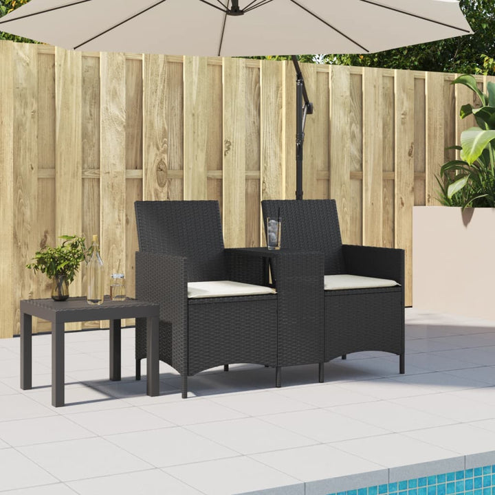 2-personers sofa med bord og hynder polyrattan sort