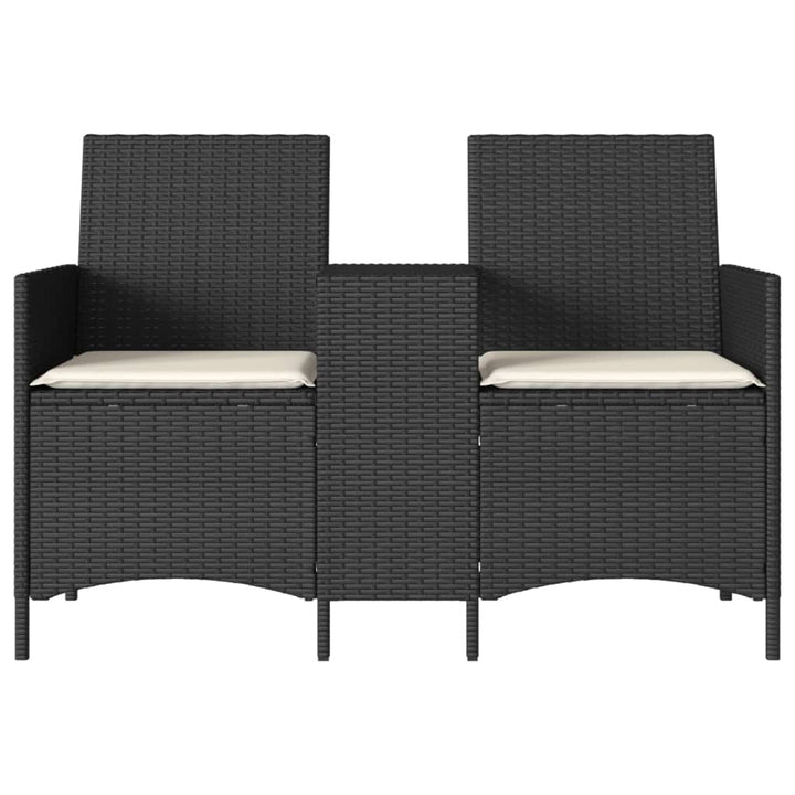 2-personers sofa med bord og hynder polyrattan sort