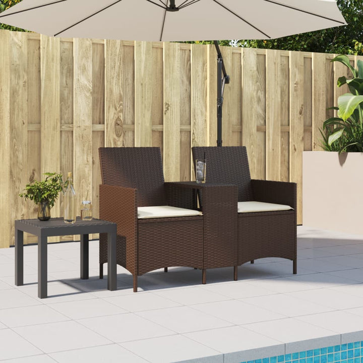 2-personers havesofa med bord og hynder polyrattan brun