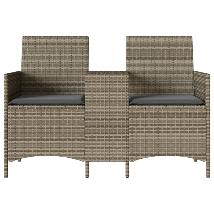 2-personers havesofa med bord og hynder polyrattan grå