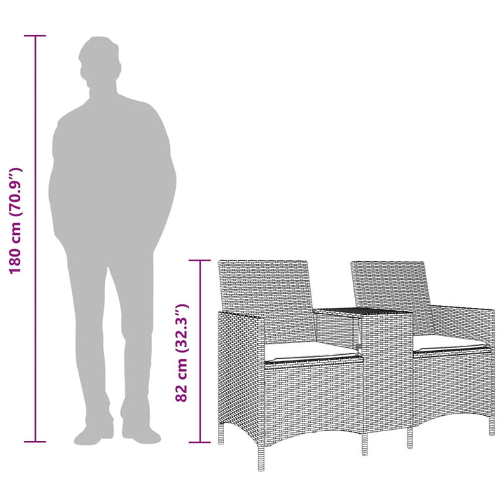 2-personers havesofa med bord og hynder polyrattan grå