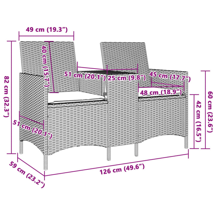 2-personers havesofa med bord og hynder polyrattan beige