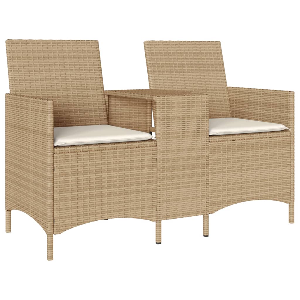 2-personers havesofa med bord og hynder polyrattan beige