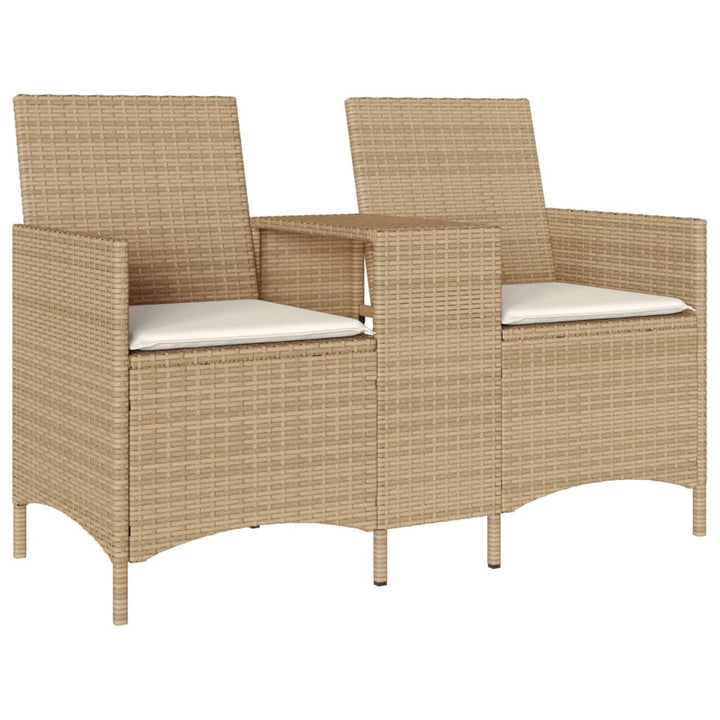 2-personers havesofa med bord og hynder polyrattan beige