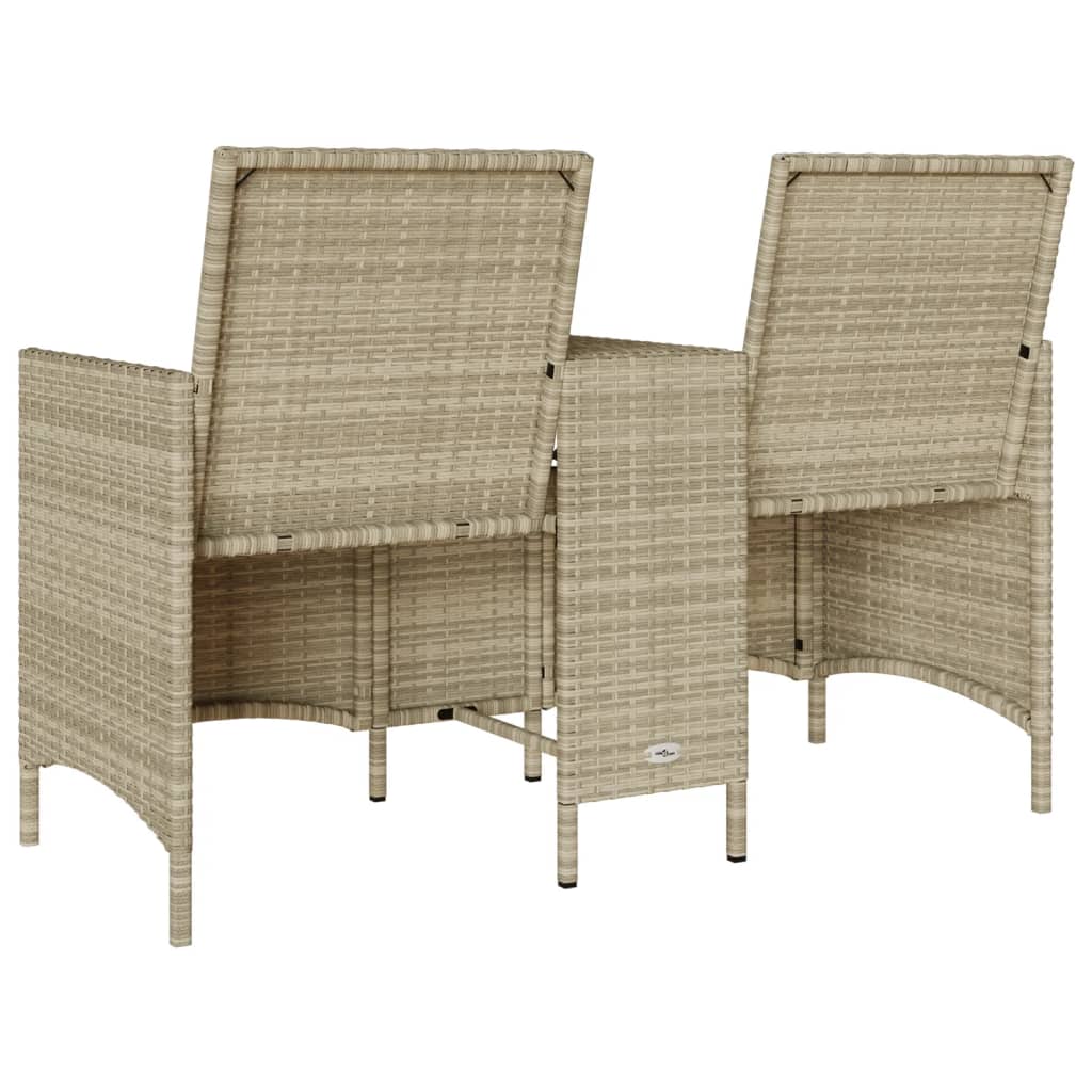 2-personers havesofa med bord og hynder polyrattan lysegrå